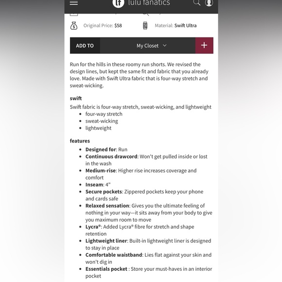 • Lululemon • NWOT Women’s 4” tracker short size 6 - Picture 12 of 12